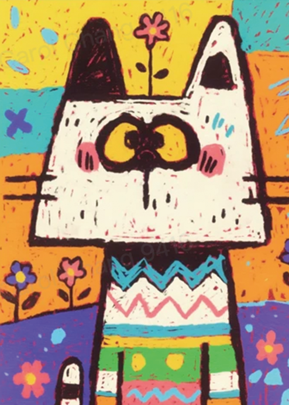 Oil Pastel Style Cat